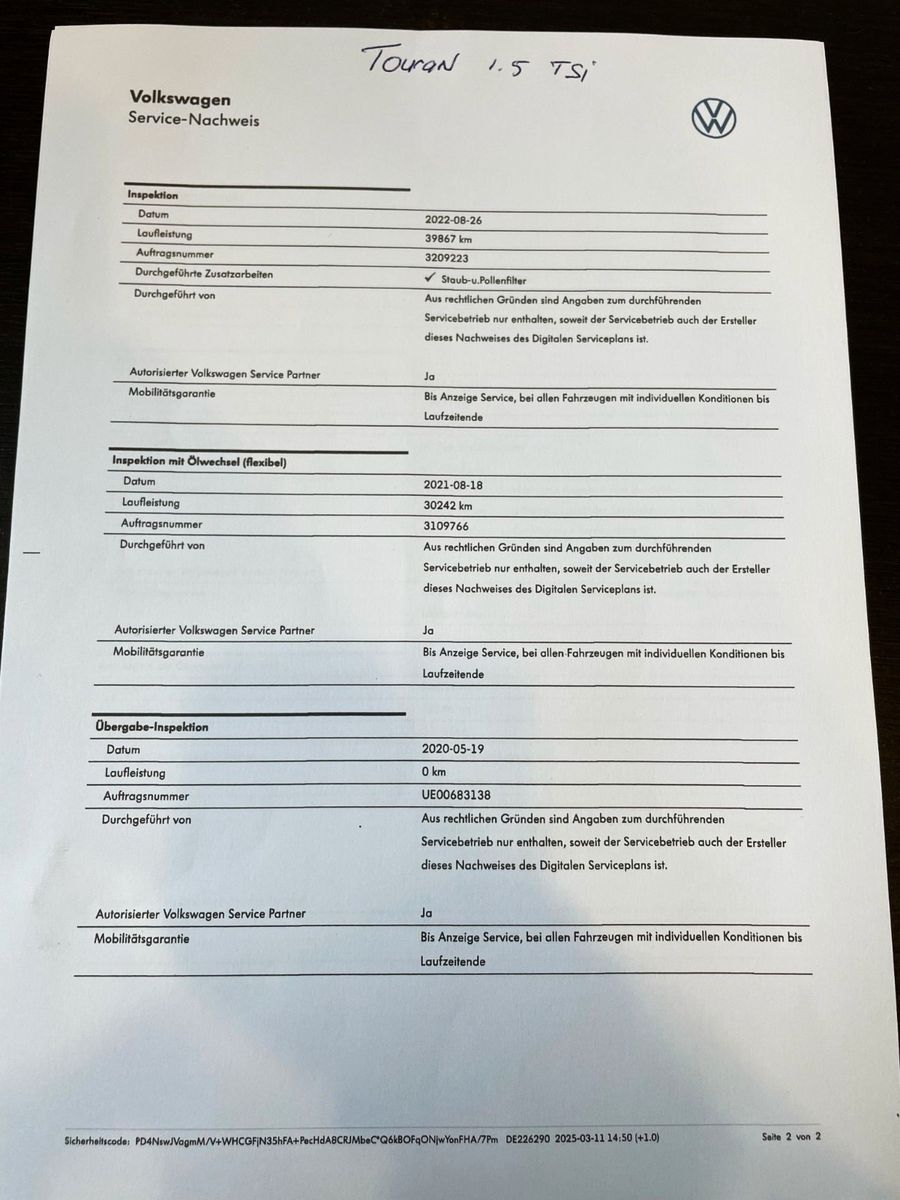 Fahrzeugabbildung Volkswagen Touran 1.5 TSI DSG  NAVI ACC 7-SITZE GANZJ. RFN.