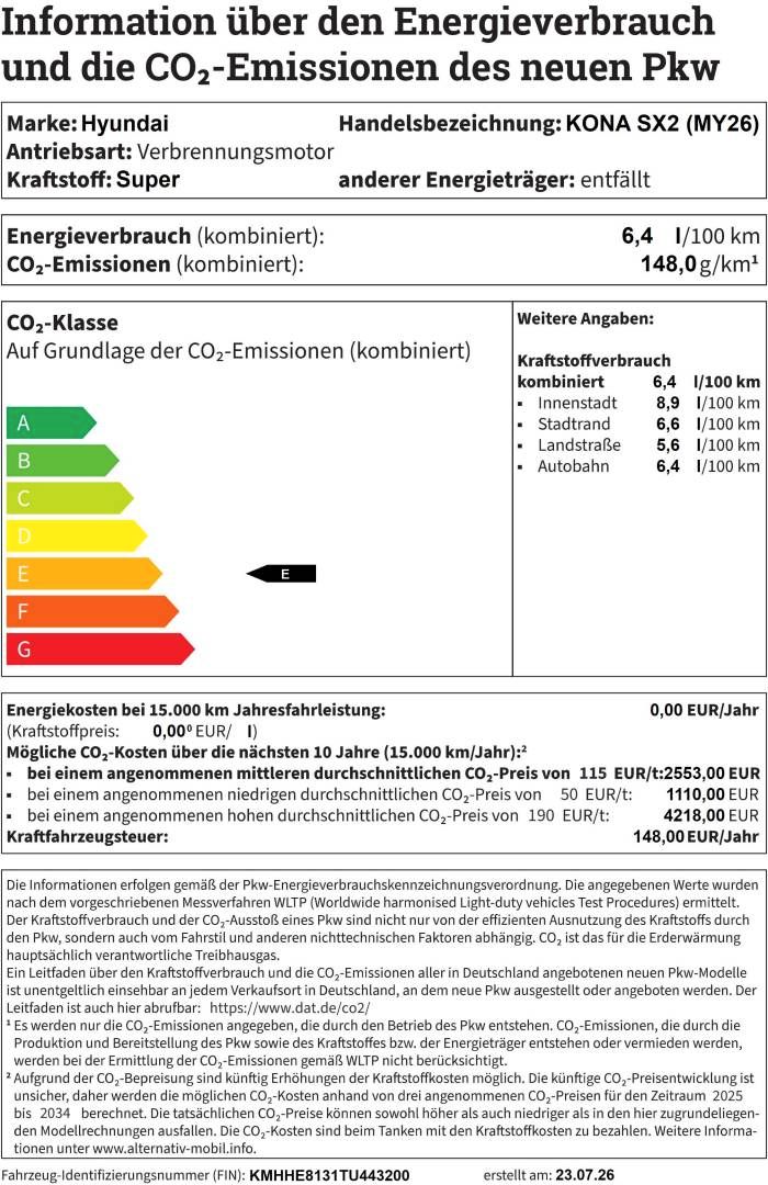 Fahrzeugabbildung Hyundai KONA 1.6 T-GDI (180 PS) DCT Prime Bose GSD Tages
