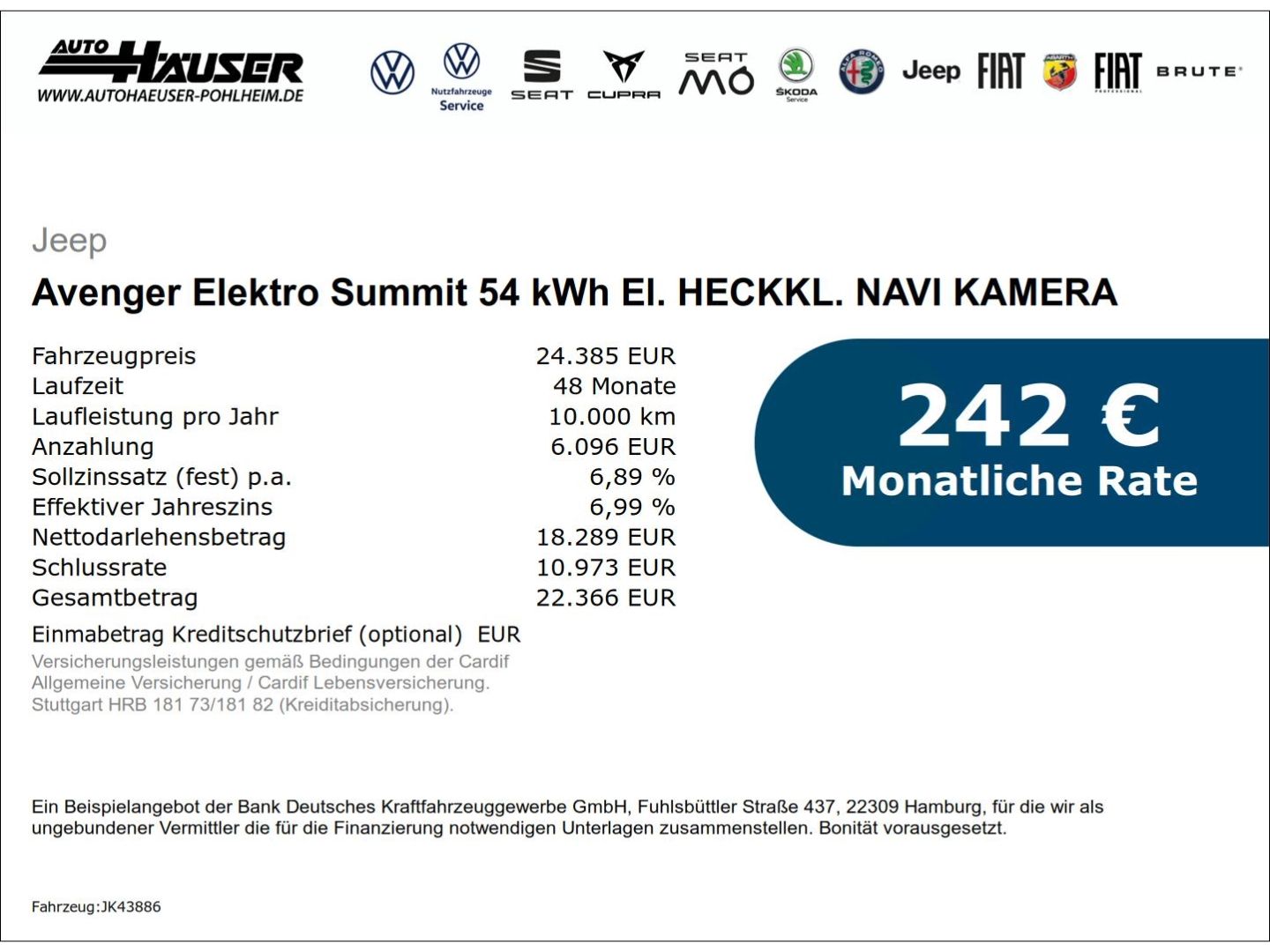 Jeep Avenger Elektro Summit 54 kWh El. HECKKL. NAVI K imagem 2