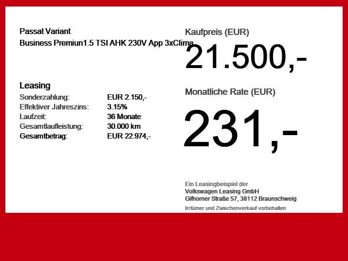 Volkswagen Passat Business Premiun1.5 TSI AHK 230V, миниатюра 6