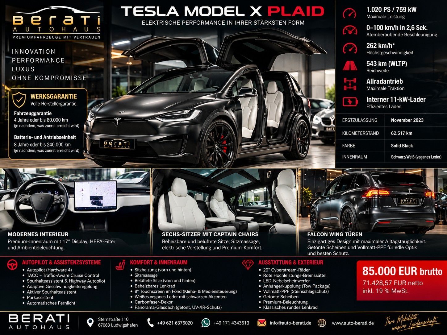Tesla Model X Tri-Motor Allrad Plaid 1020-PS/6-Sitzer