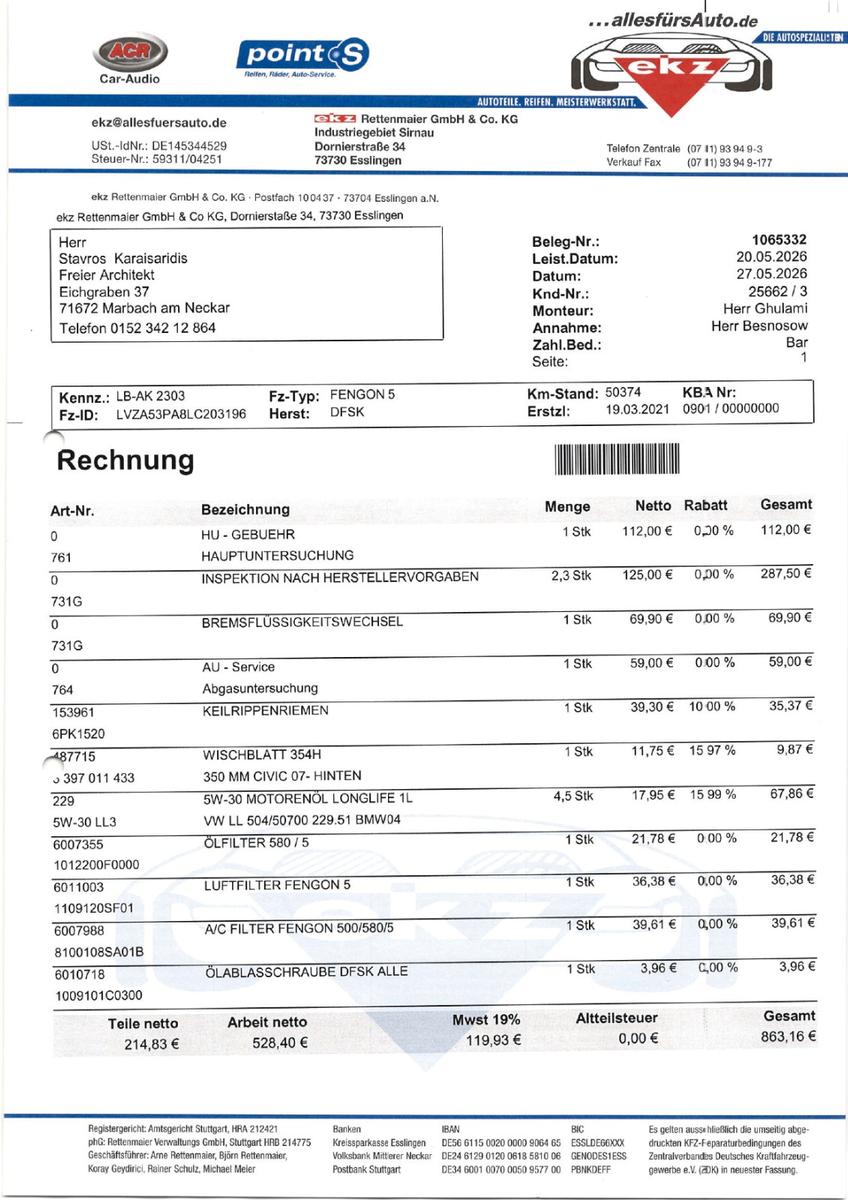DFSK Fengon 5, Tüv Neu