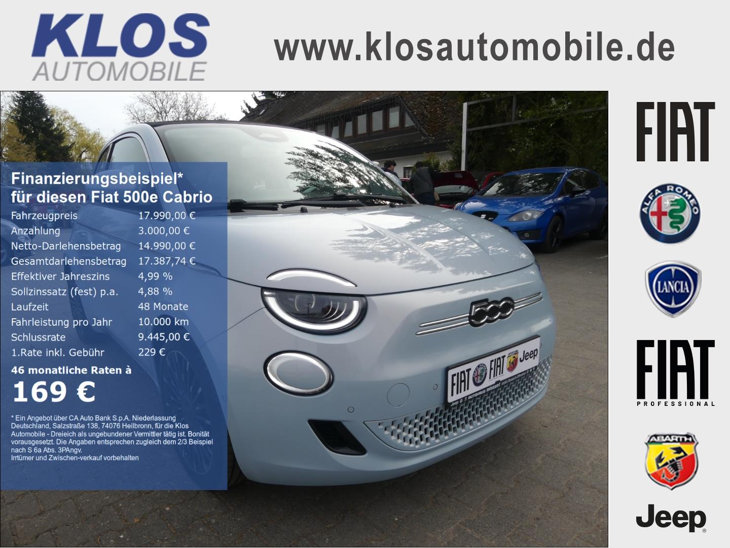 Fiat 500e Cabrio LA PRIMA 42 kWh NAVI CARPLAY KAMERA 