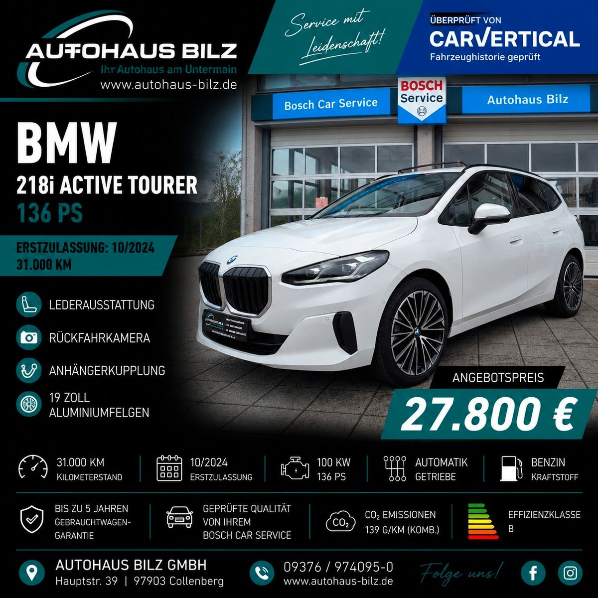Gebrauchtwagen BMW 218 218 i Active Tourer*AHK*Leder*Kamera*19Zoll* in Collenberg