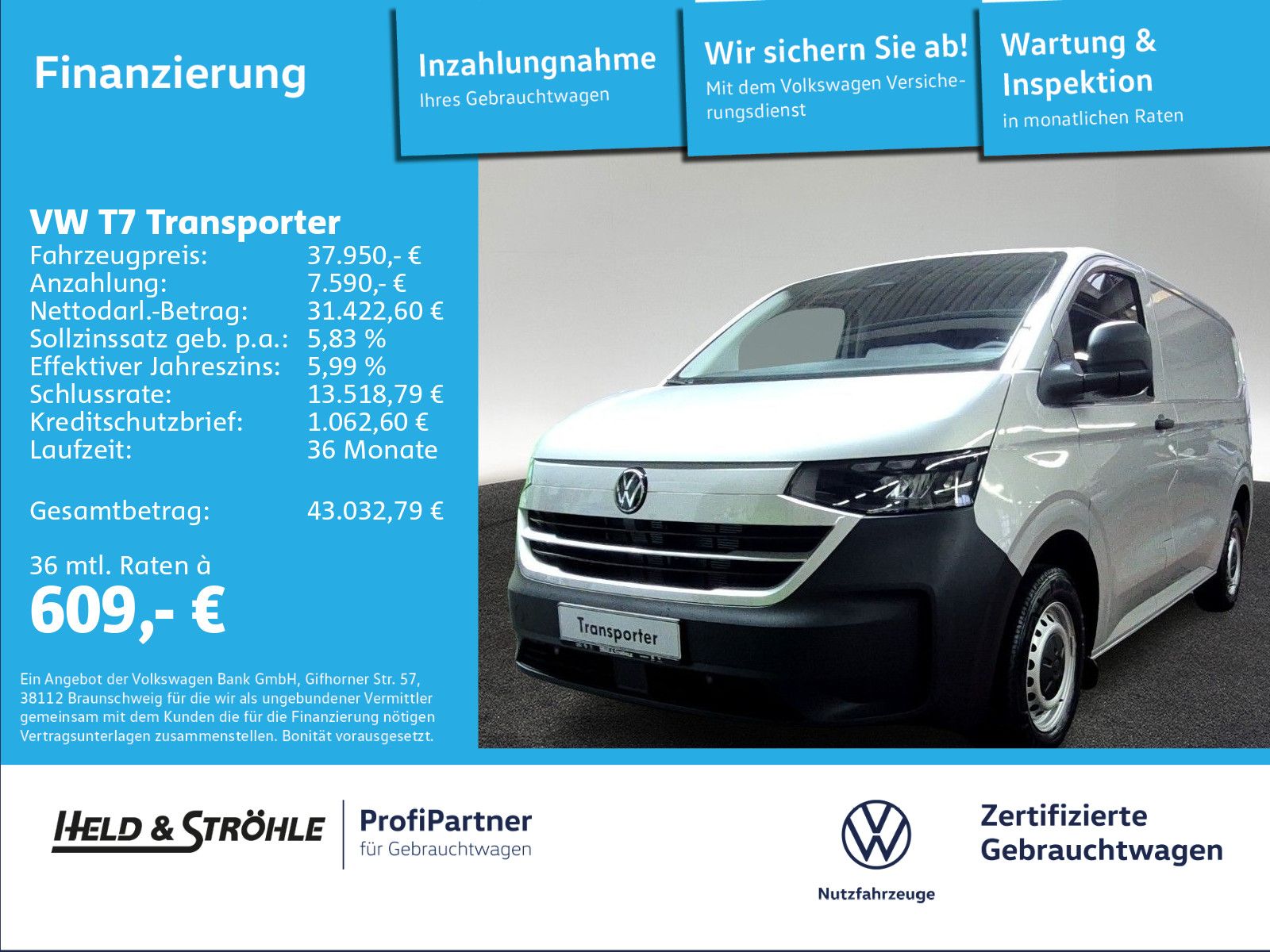 Volkswagen T7 Transporter Kasten KR 2.0 TDI AHK KLIMA LED