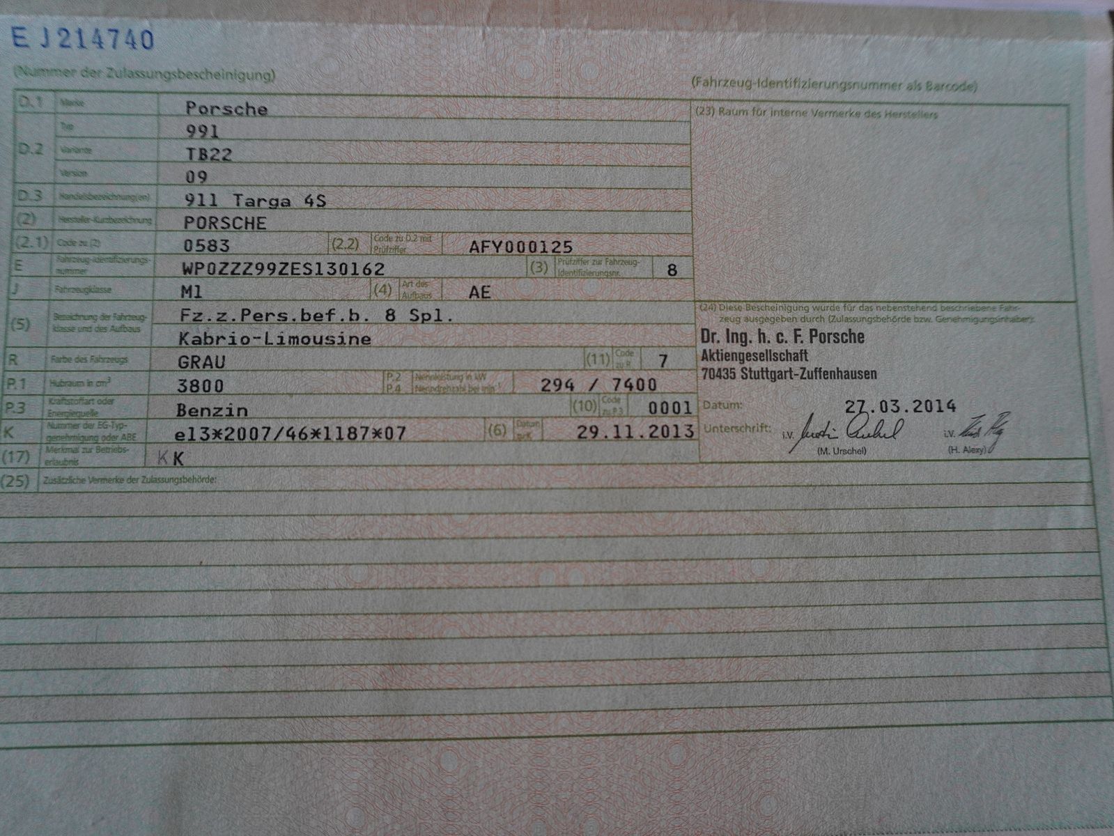 Fahrzeugabbildung Porsche 991 Targa 4 S *20 TKM*3,8 ltr.*