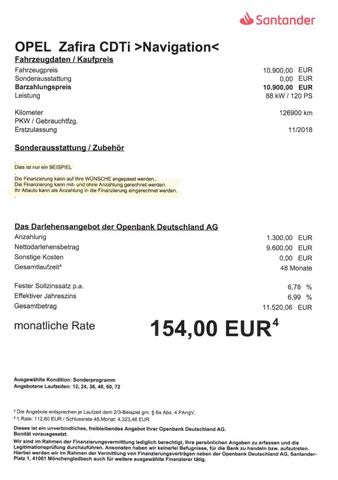 Fahrzeugabbildung Opel Zafira C 1,6 CDTi >Navi/Einparkhilfe/Bluetooth