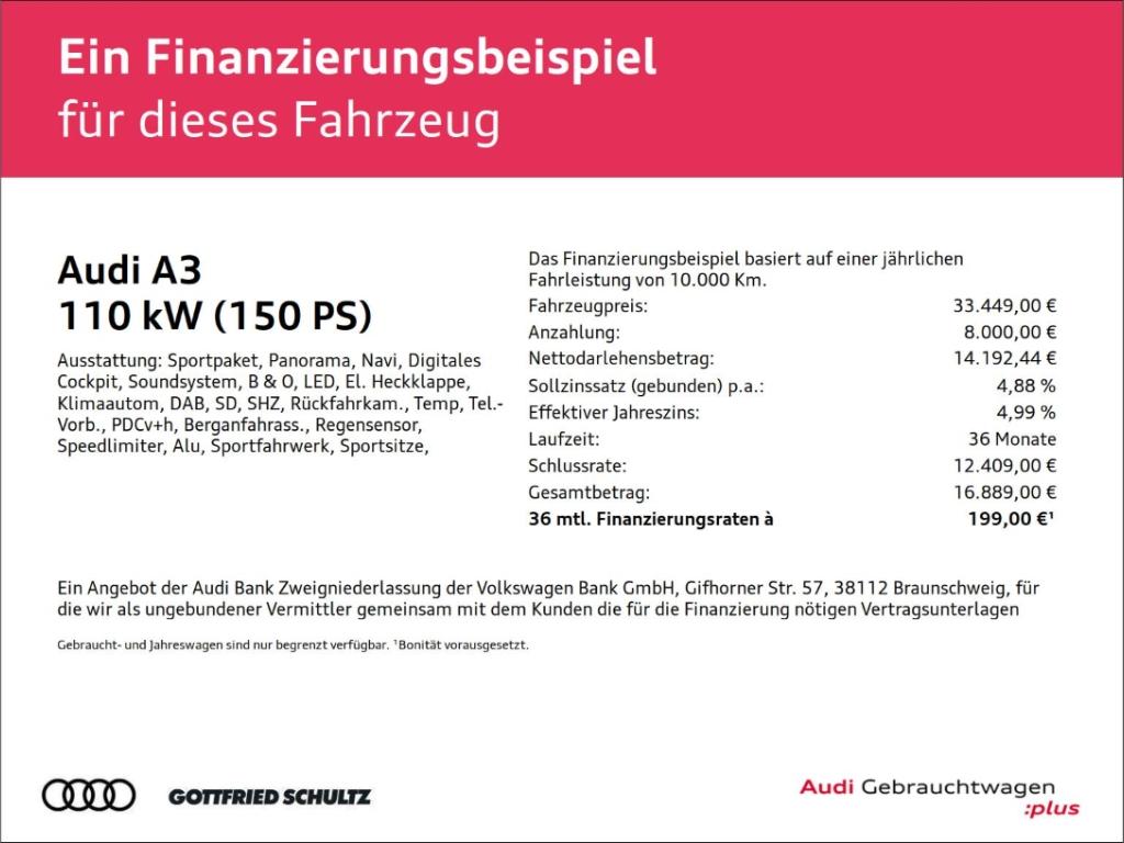 Audi A3 Limousine 35 TFSI S-LINE PANO MATRIX B&O KAME