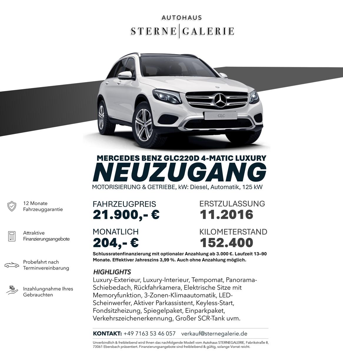 Mercedes-Benz GLC 220 d 4MATIC LUXURY/RÜCKFAHRK/TEMPOMAT LED
