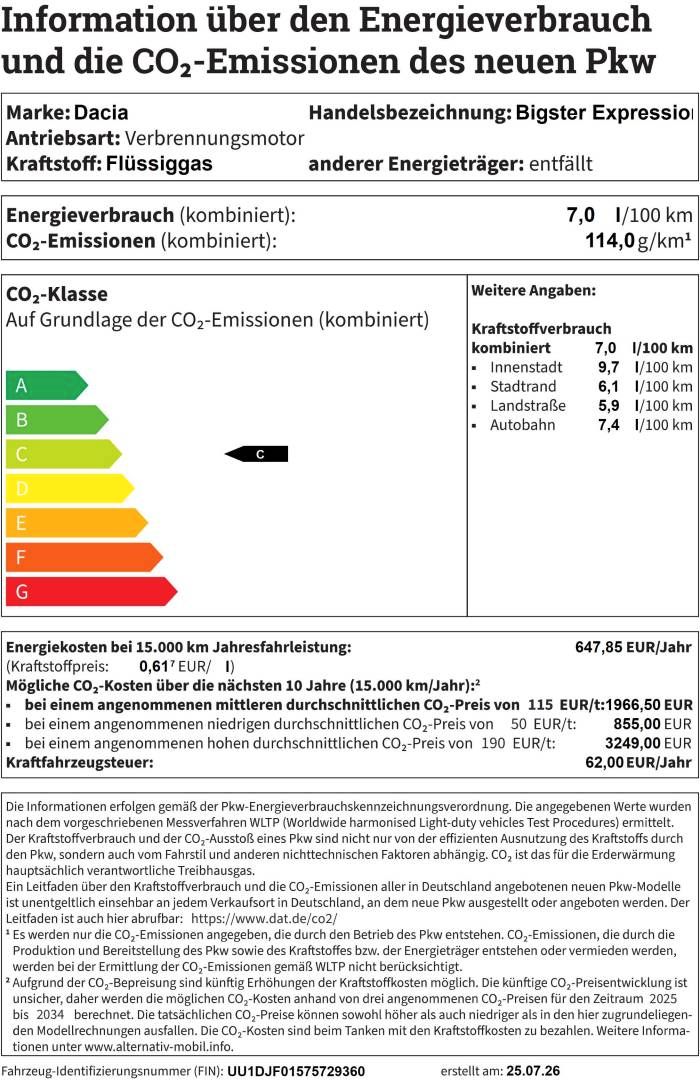 Fahrzeugabbildung Dacia Bigster Expression ECO-G 140