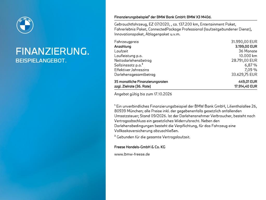 BMW X3 M40d AHK STANDHZ HEAD-UP PANO RFK HIFI XDRIVE