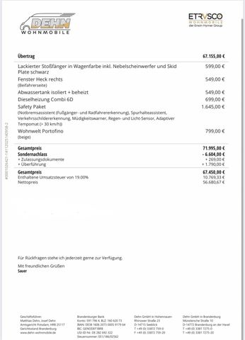 Etrusco CV 640 SB 6.604,00€ Sondernachlass!