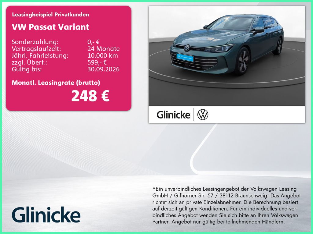 Abbildung Leasingangebot Volkswagen Passat Variant 1.5 eTSI AHK Matrix Area View DSG
