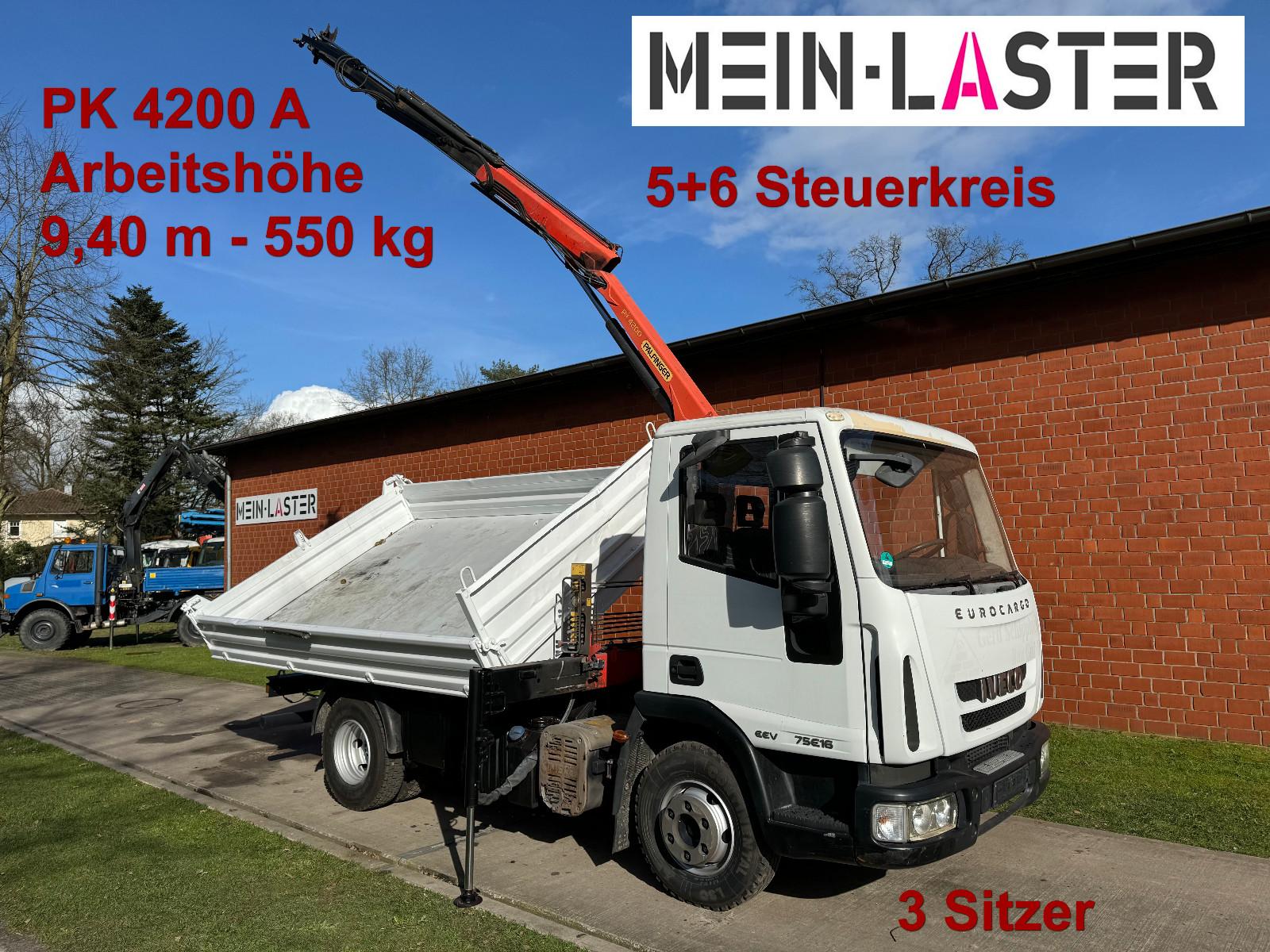 Iveco ML75E16 3 S-Kipper Kran PK  9,4m-550 kg Greifer