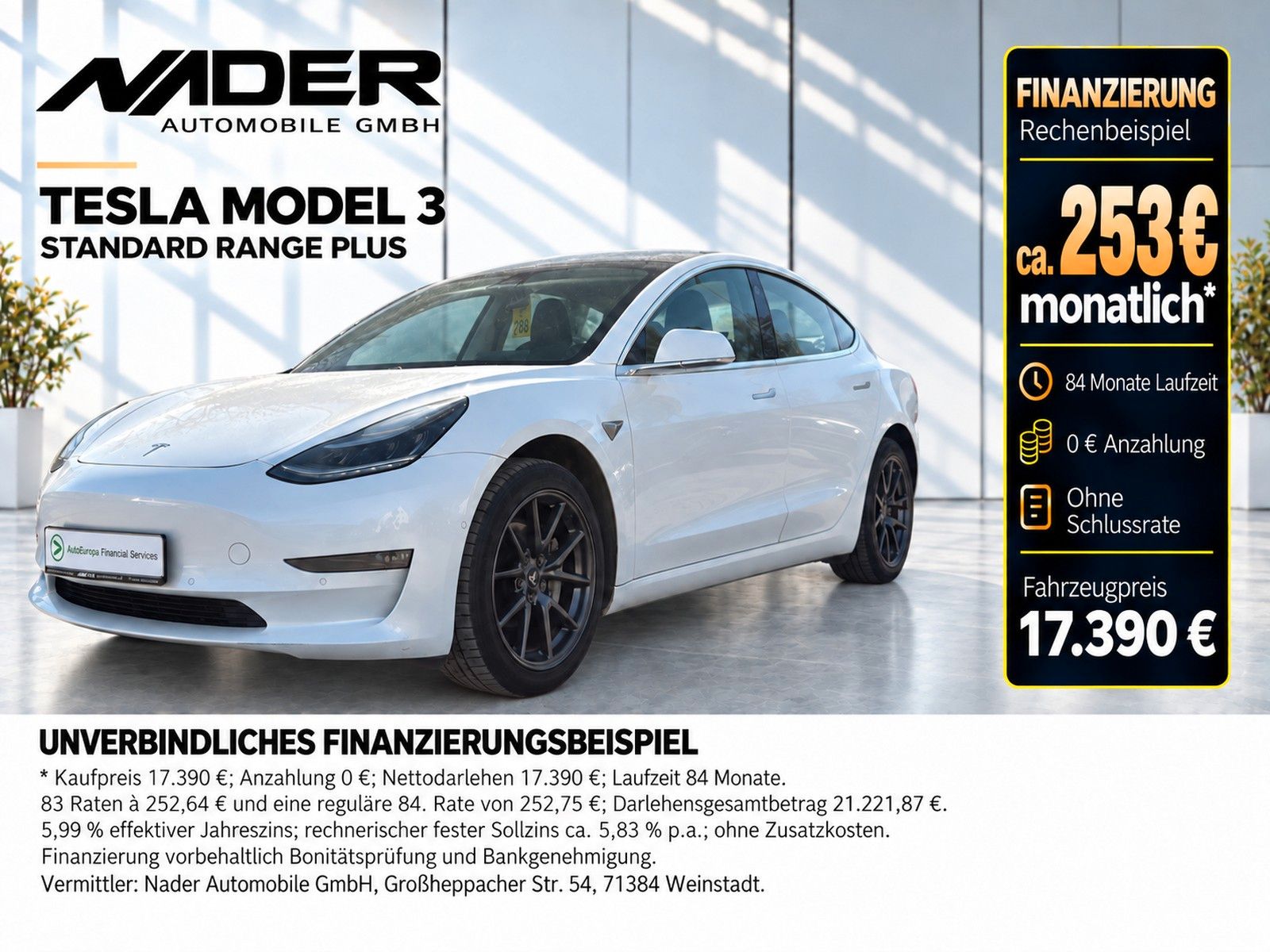 Tesla Model 3 Standard Range Plus | Glasdach | Kamera