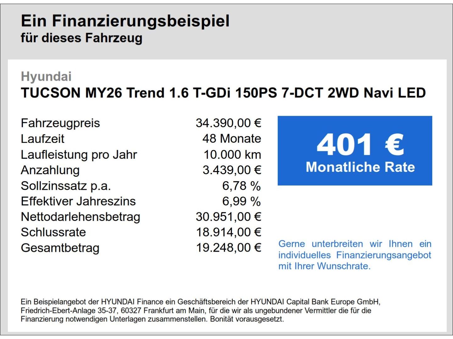 Fahrzeugabbildung Hyundai Tucson MY26 Trend 1.6 T-GDi 150PS 7-DCT 2WD Navi