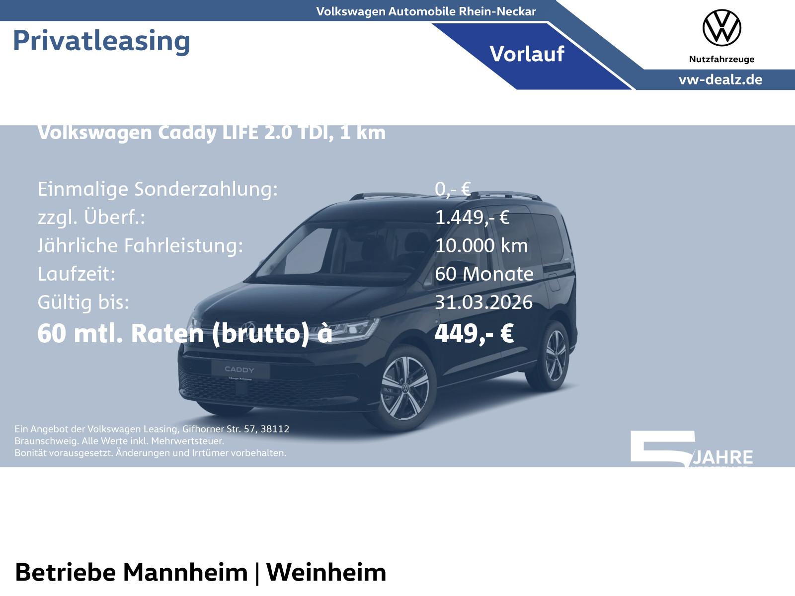 Volkswagen Caddy Life Energy 2.0 TDI Klima AHK Allwetter