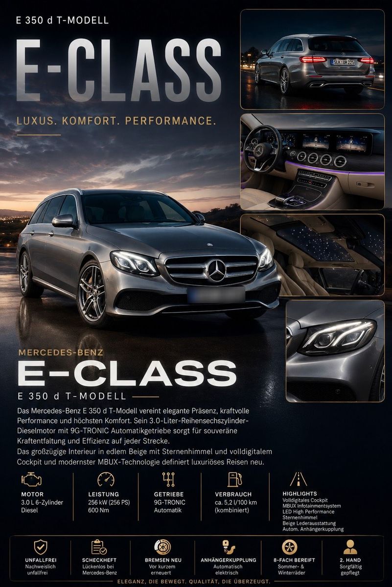 MERCEDES-BENZ Mercedes-Benz E 350d T AHK Multibeam Wides...