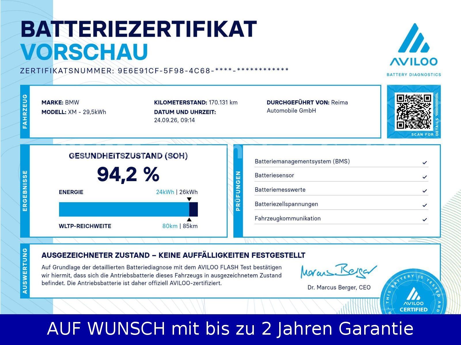 Fahrzeugabbildung BMW XM M, 480 KW, B&W, HUD, AHK, Laser, SOH 94,2%