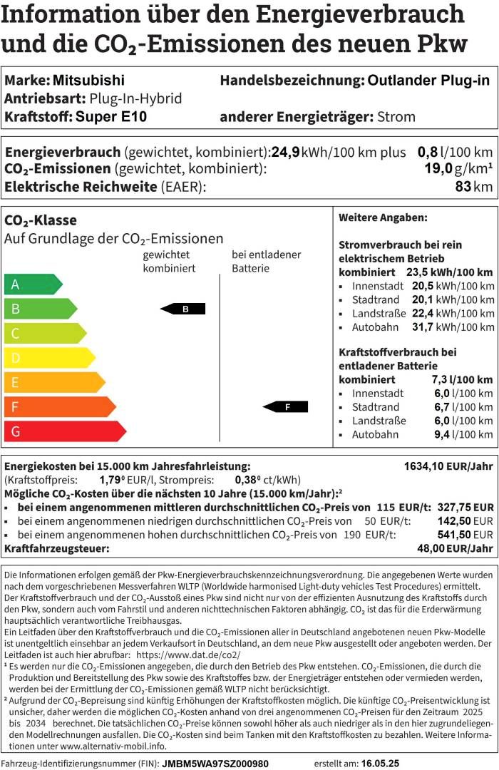 Fahrzeugabbildung Mitsubishi Outlander Plug-in Hybrid TOP (SDA)
