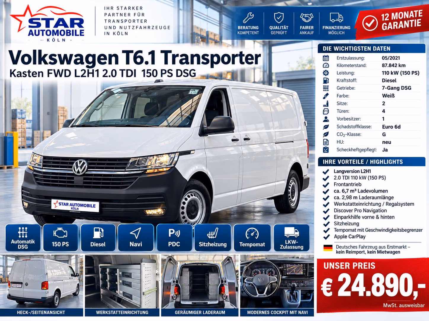 Volkswagen T6.1 Transporter Kasten FWD L2H1 2,0TDI 110kWBMT