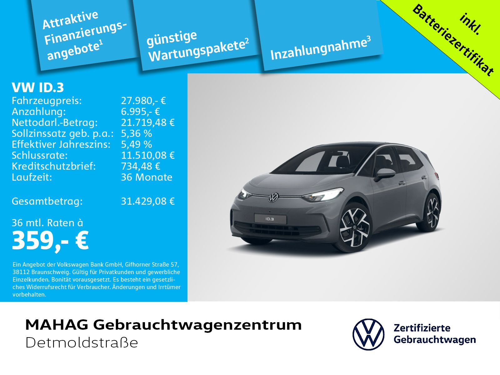 Volkswagen ID.3 Pro 150kW CCS LED IQ.Drive Navi ParkAssist+ imagem 2