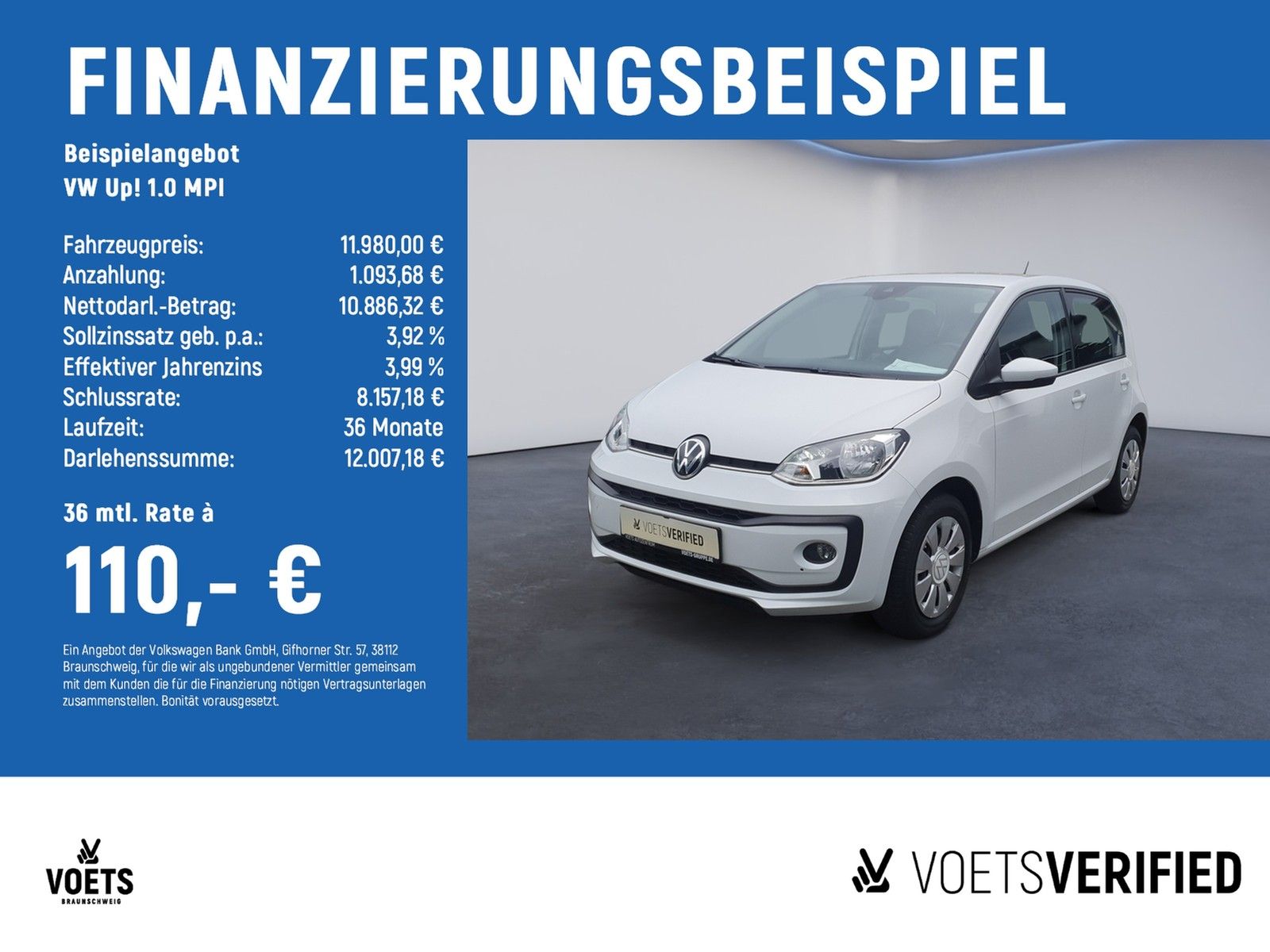 VW Up! 1.0 MPI RearView+SHZ+PDC