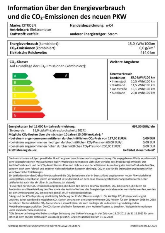 Citroën ë-C4 Elektromotor 156 Max