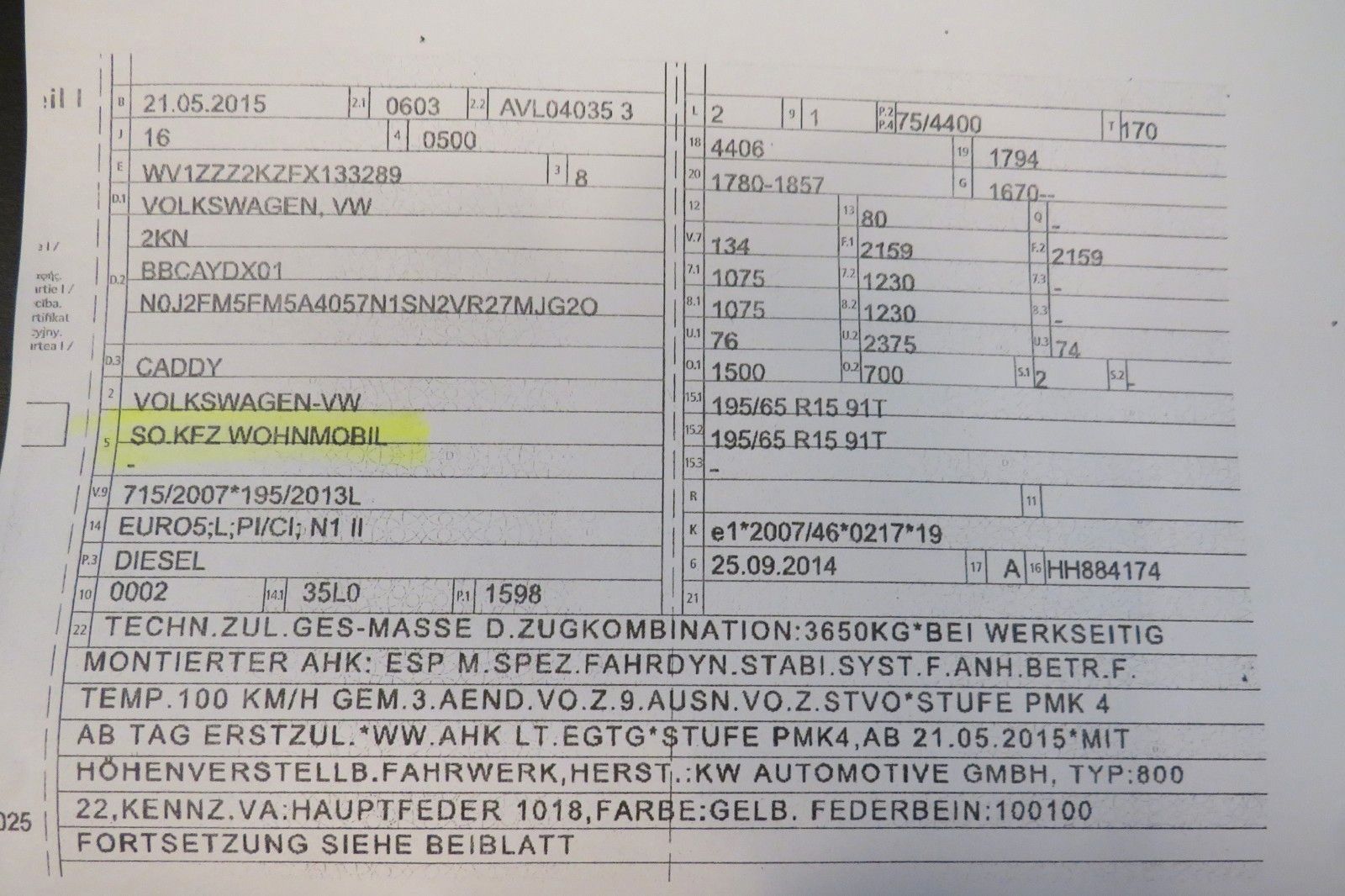 Fahrzeugabbildung Volkswagen Caddy TDI WoMo KLIMA GRA AHK NAVI