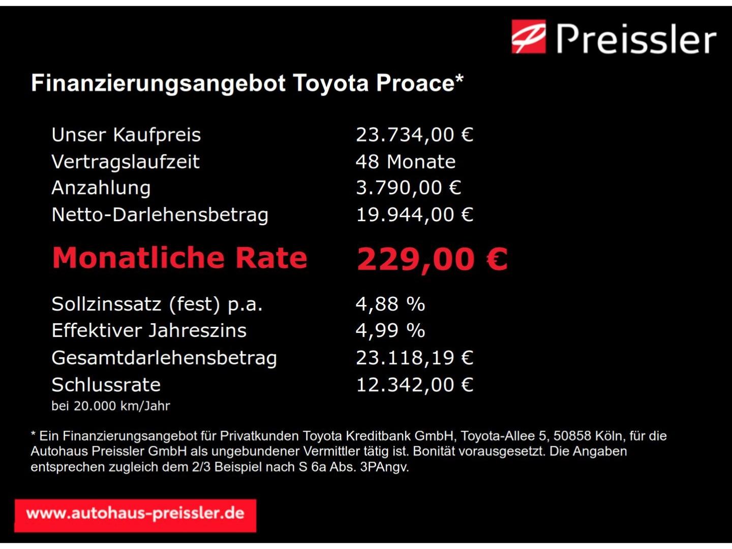 Toyota Proace Kasten 1.5L D, 120 PS Meister - L1 6 M Na