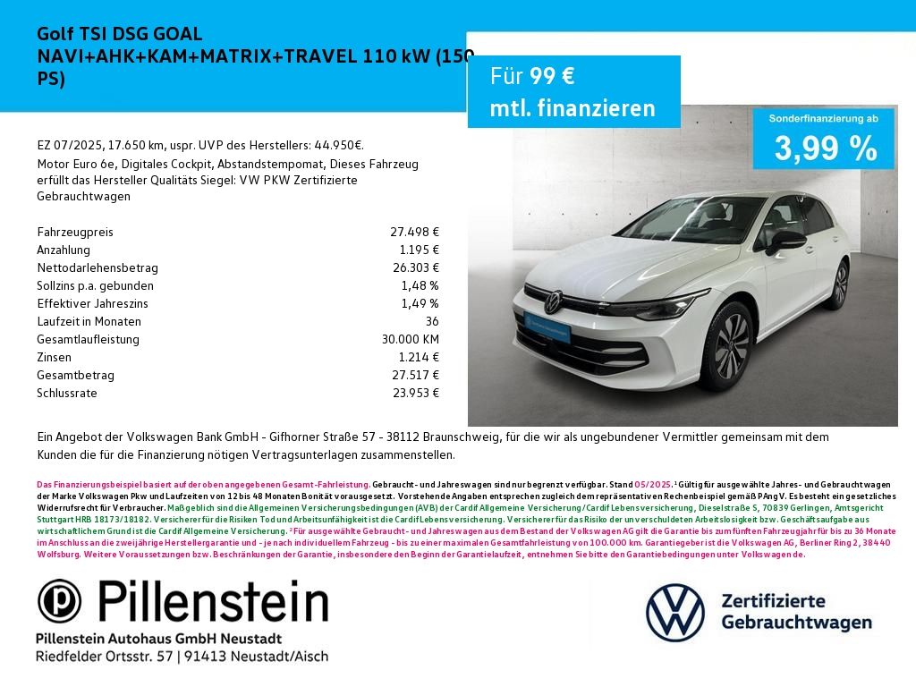 Golf TSI DSG GOAL NAVI+AHK+KAM+MATRIX+TRAVEL