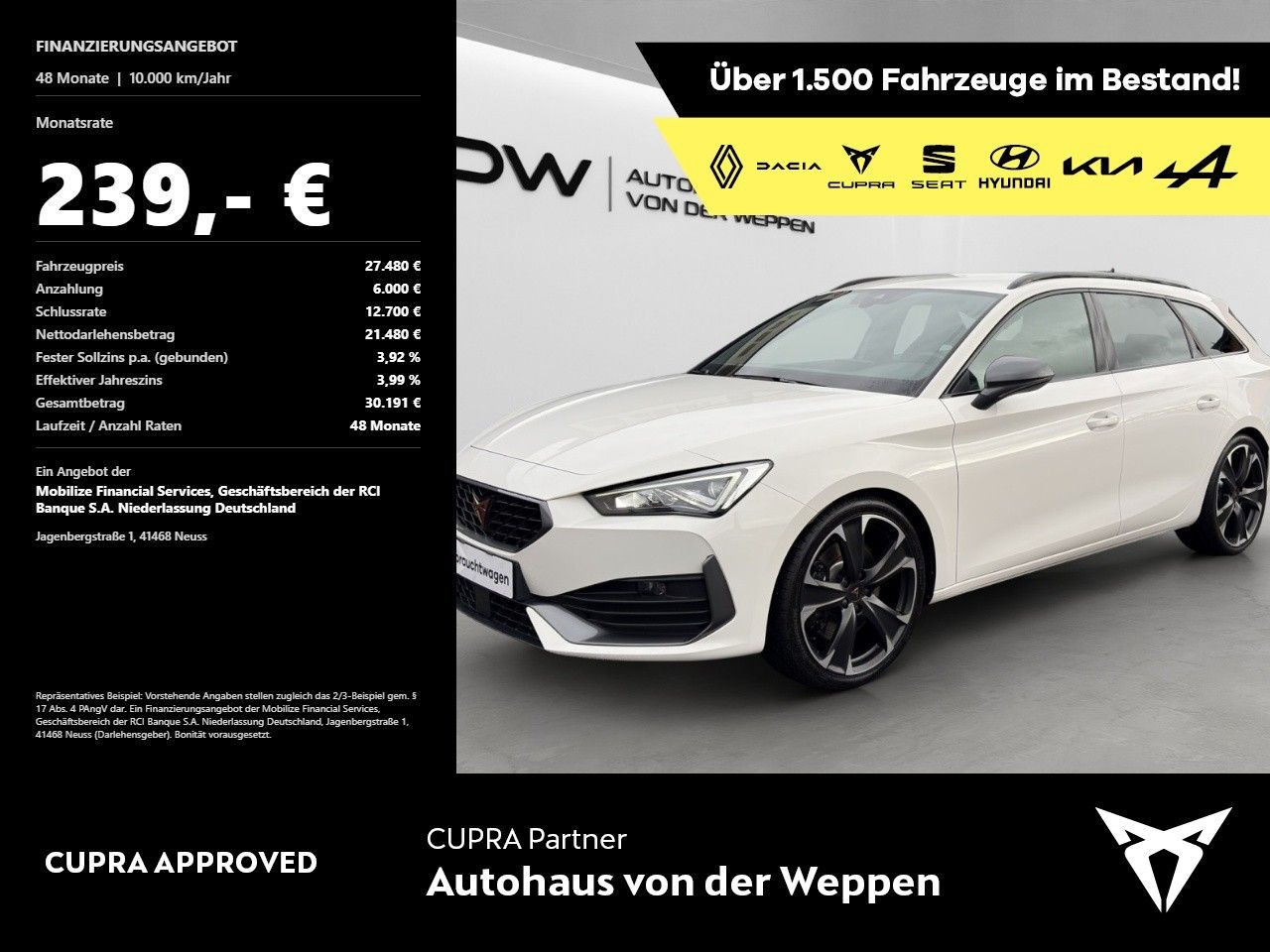Cupra Leon Sportstourer 2.0TSI VZ Spurhalteassist,Navi