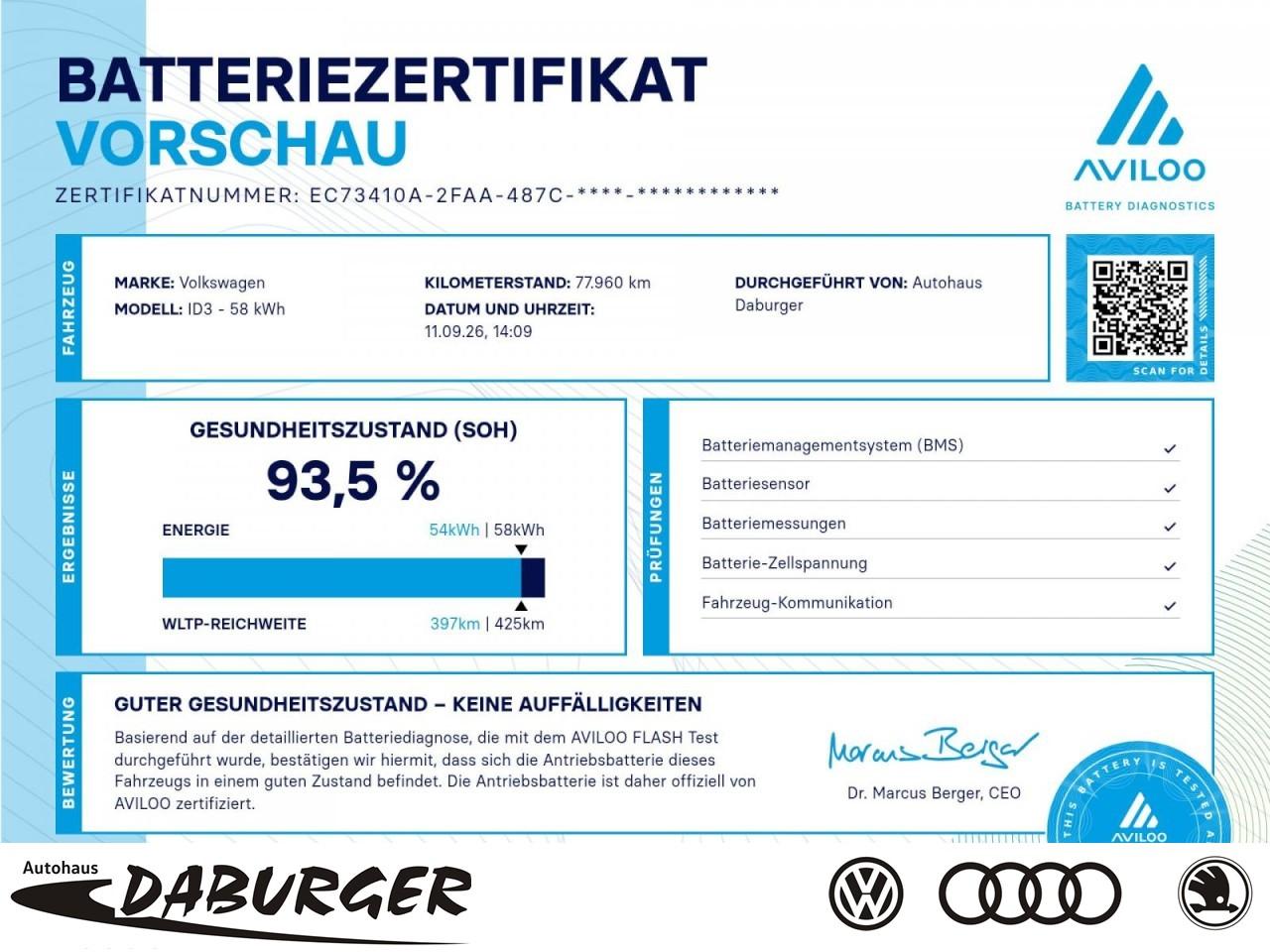 Volkswagen ID.3 Pro Performance 62kW ACC+Kamera+93,5% AVILO