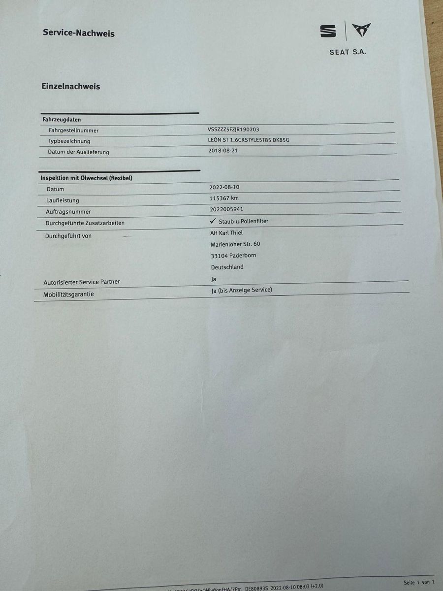 Fahrzeugabbildung SEAT Leon ST Style /NAVI/KLIMA/SCHECKHEFT/