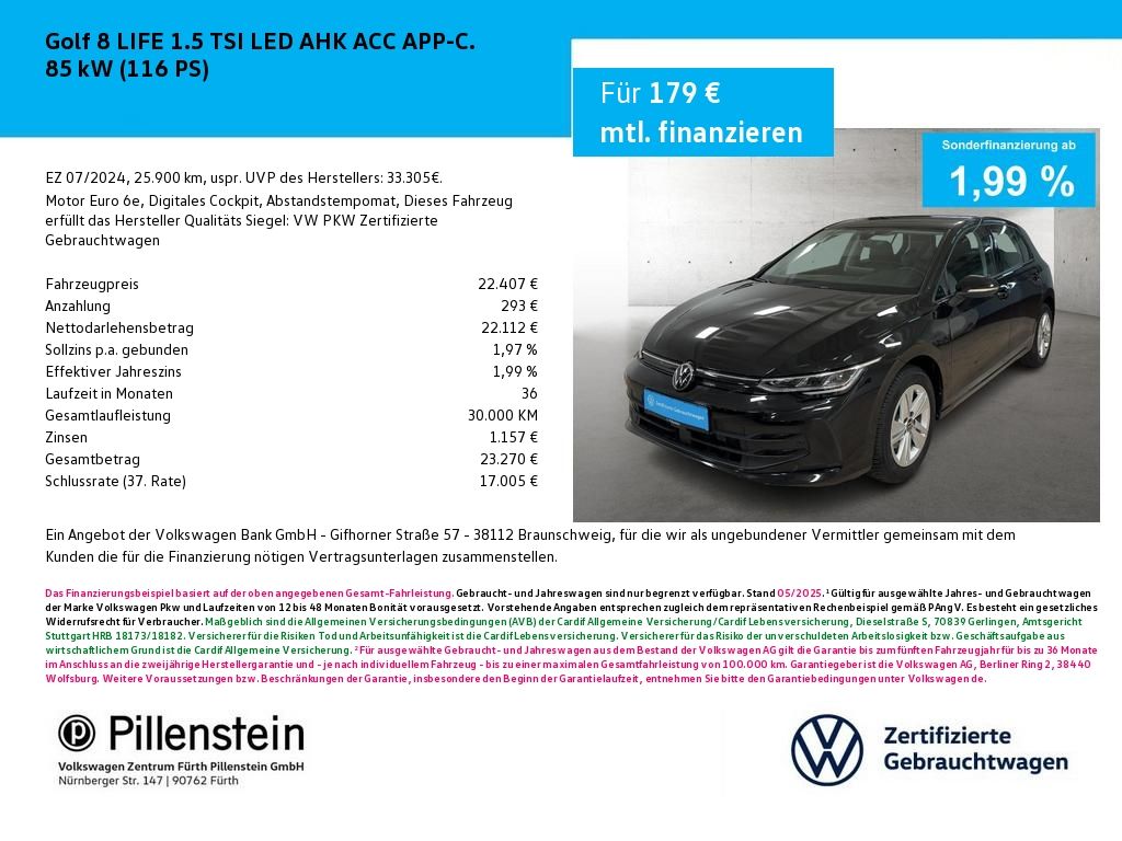 Volkswagen Golf 8 LIFE 1.5 TSI LED AHK ACC APP-C.