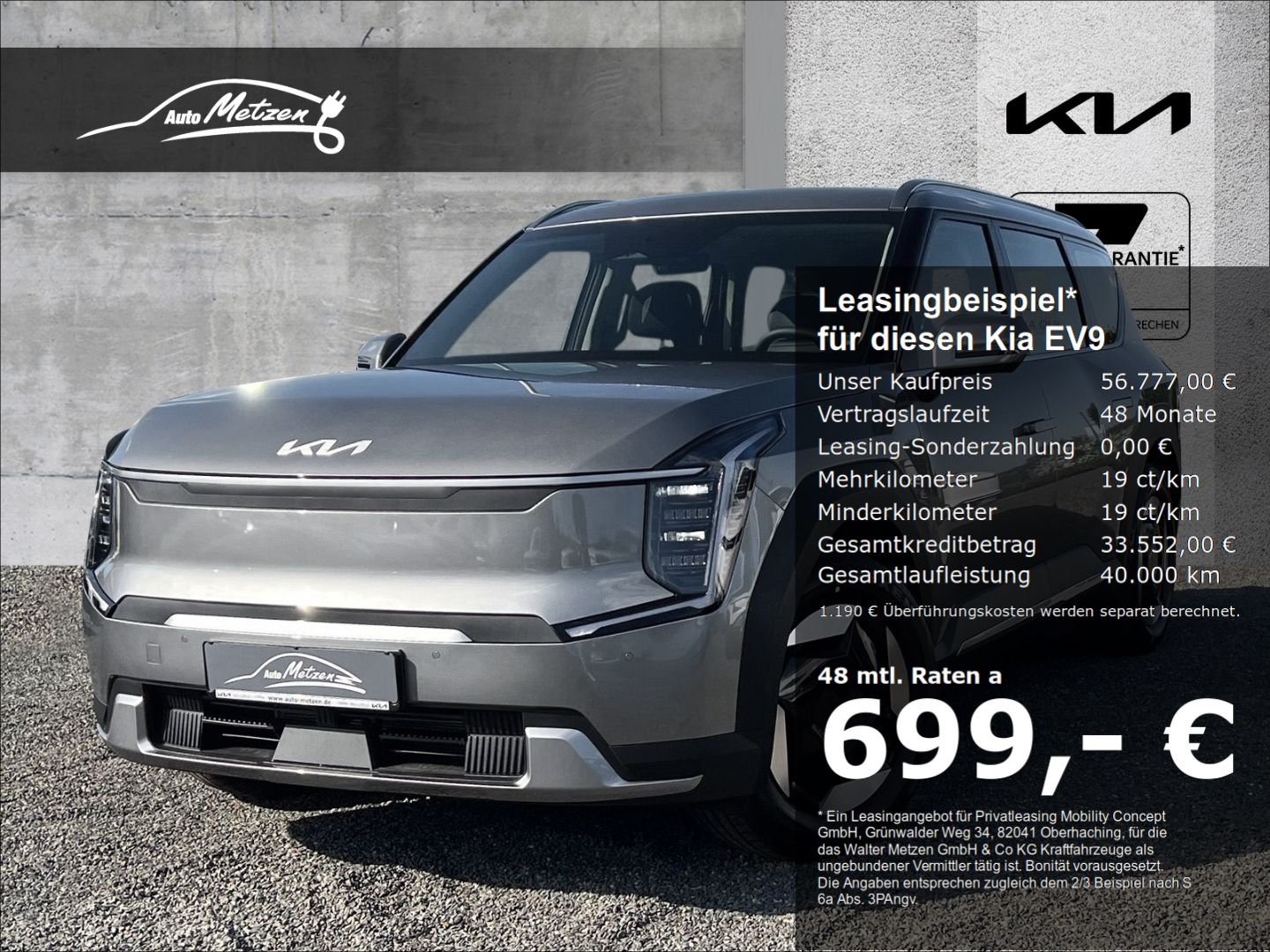 Kia EV9 76,1 kW/h RWD Air WP AHK Navi Digitales Cock