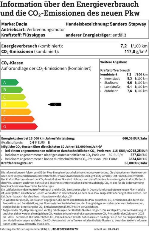 Fahrzeugabbildung Dacia Sandero Stepway Extreme Eco-G 120 auto