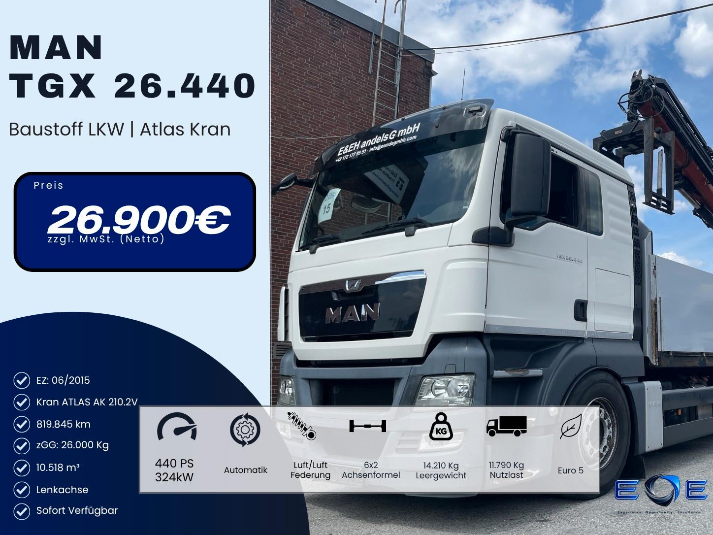 MAN TGX 26.440 Baustoff ATLAS Kran