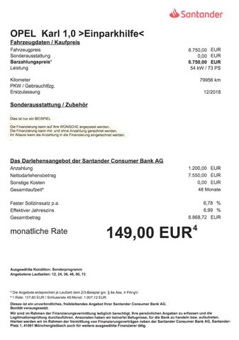 Fahrzeugabbildung Opel Karl 1.0 Edition >Einparkhilfe/Klima<