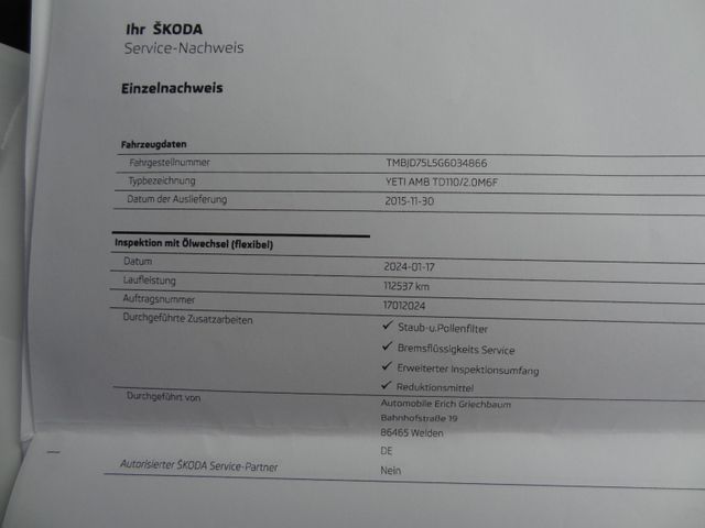 Fahrzeugabbildung Skoda Yeti Ambition/150PS/AHK/Klima/SitzH/