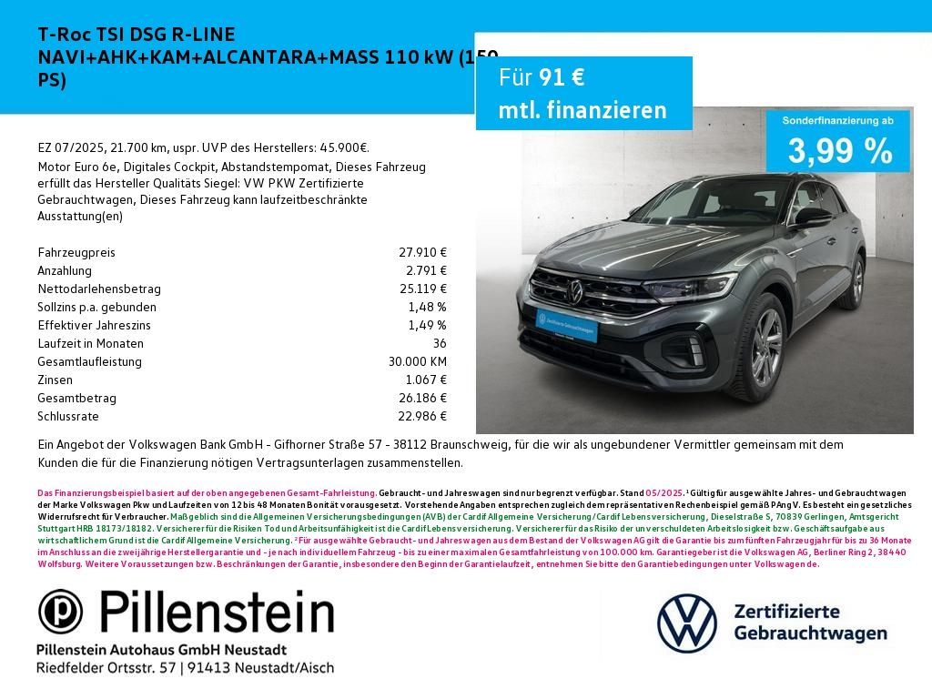 Volkswagen T-Roc TSI DSG R-LINE NAVI AHK KAM ALCANTARA MASS foto 1