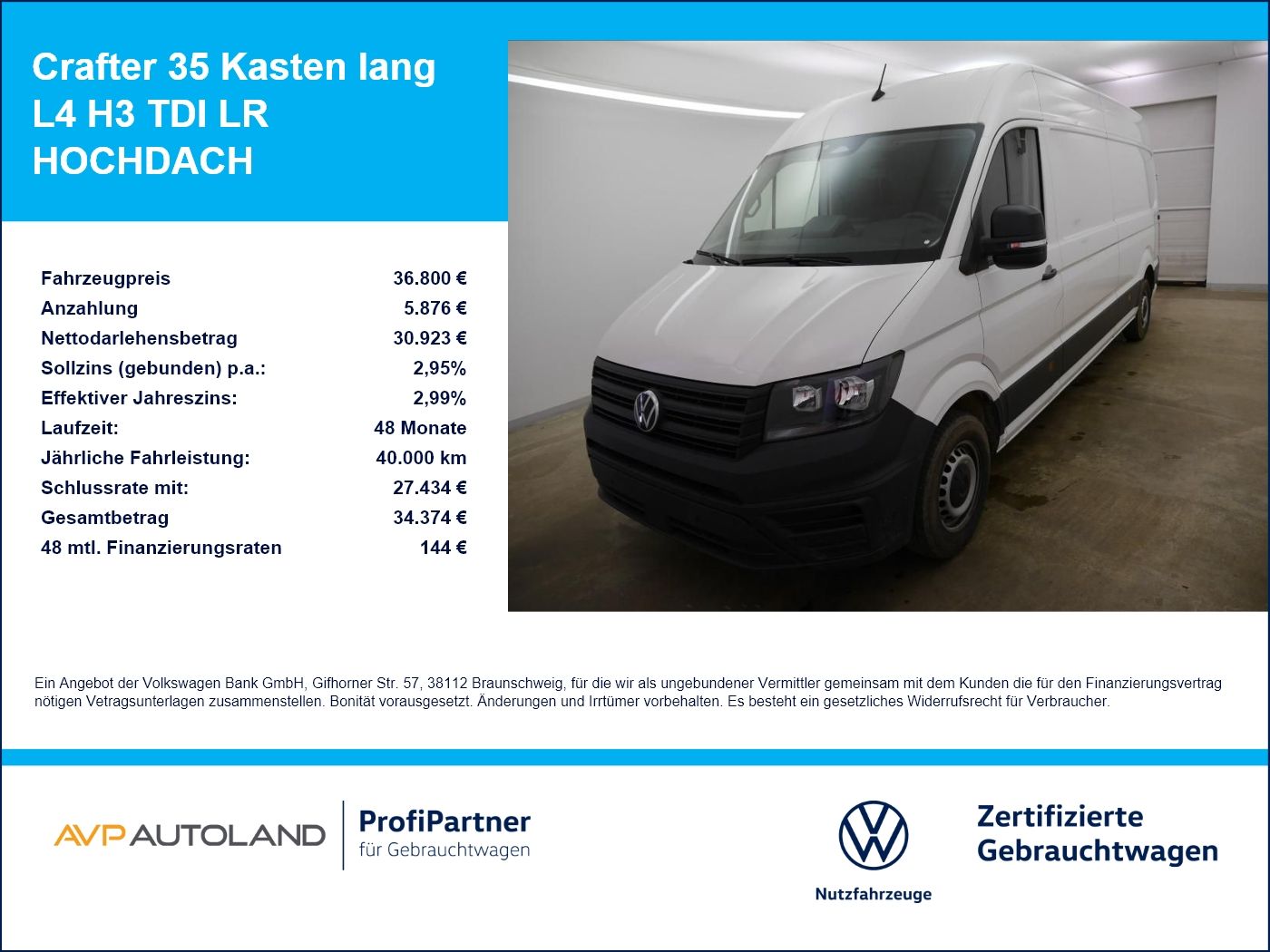 Volkswagen Crafter 35 Kasten lang L4 H3 TDI LR HOCHDACH