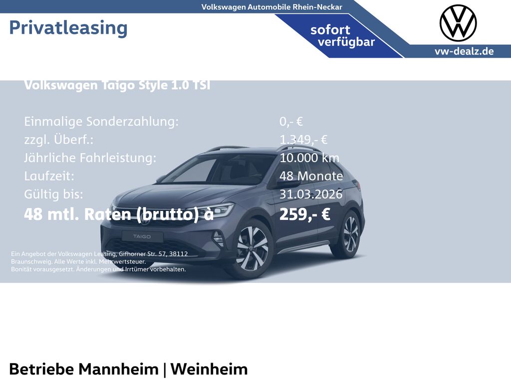 Volkswagen Taigo Style 1.0 TSI DSG Klima NAVI AHK LED DAB