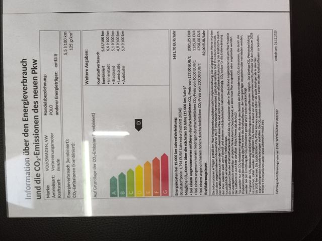 Fahrzeugabbildung Volkswagen Polo ENERGY 1,0 l 59 kW (80 PS) 5-Gang