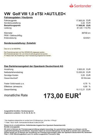 Fahrzeugabbildung Volkswagen Golf VIII 1,0 eTSI Life >AUT/NAV/LED/KAM/SHZ<