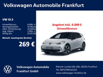 Volkswagen Leasingangebot: Volkswagen ID.3 Pro 150 kW (204 PS) 59 kWh 1-Gang-A utomati