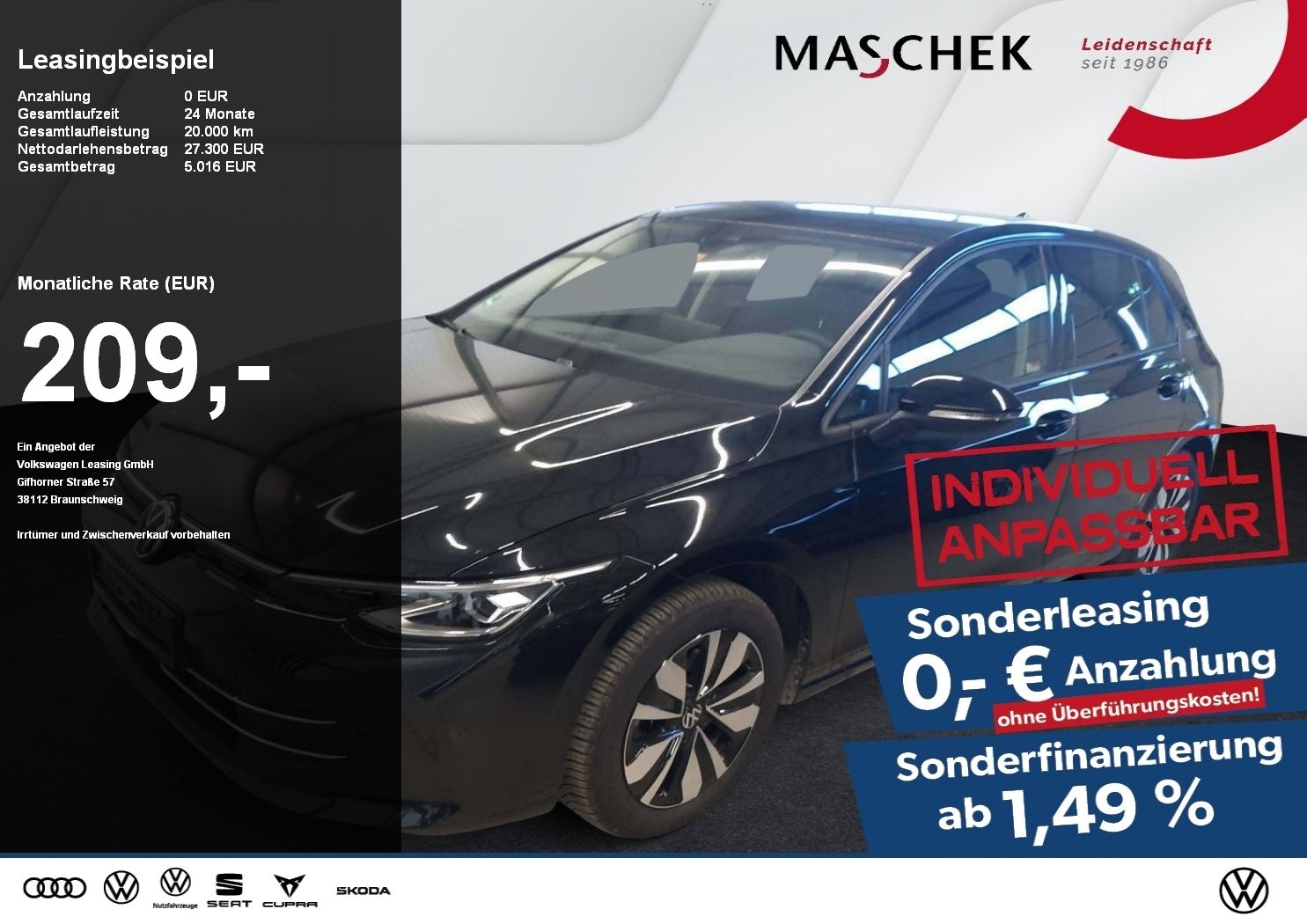 Volkswagen Golf Goal 1.5 eTSI Sonderleasing ohne zzgl Koste