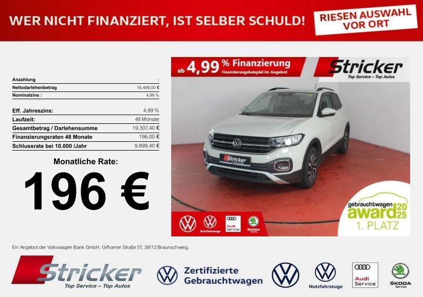 VW T-Cross Active 1.0 TSI 196,-ohne Anzahlung Navi