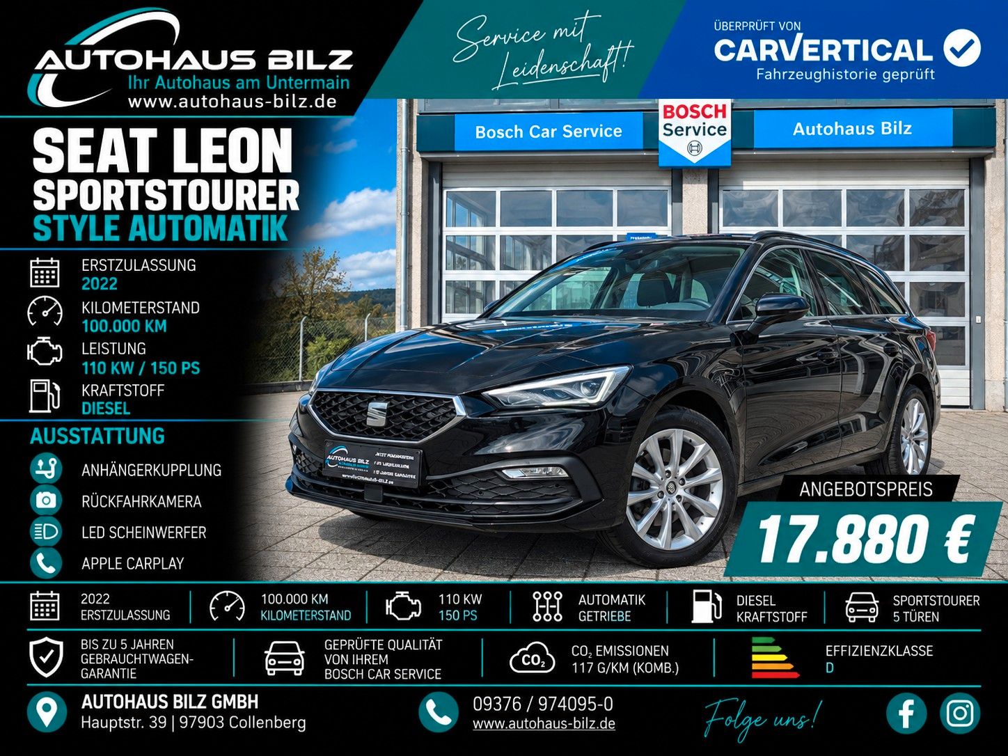 Gebrauchtwagen Seat Leon Leon Sportstourer Style*AHK*LED*Kamera*Winterpak in Collenberg