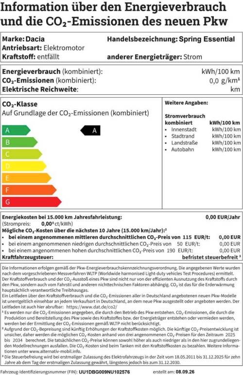 Fahrzeugabbildung Dacia Spring Essential